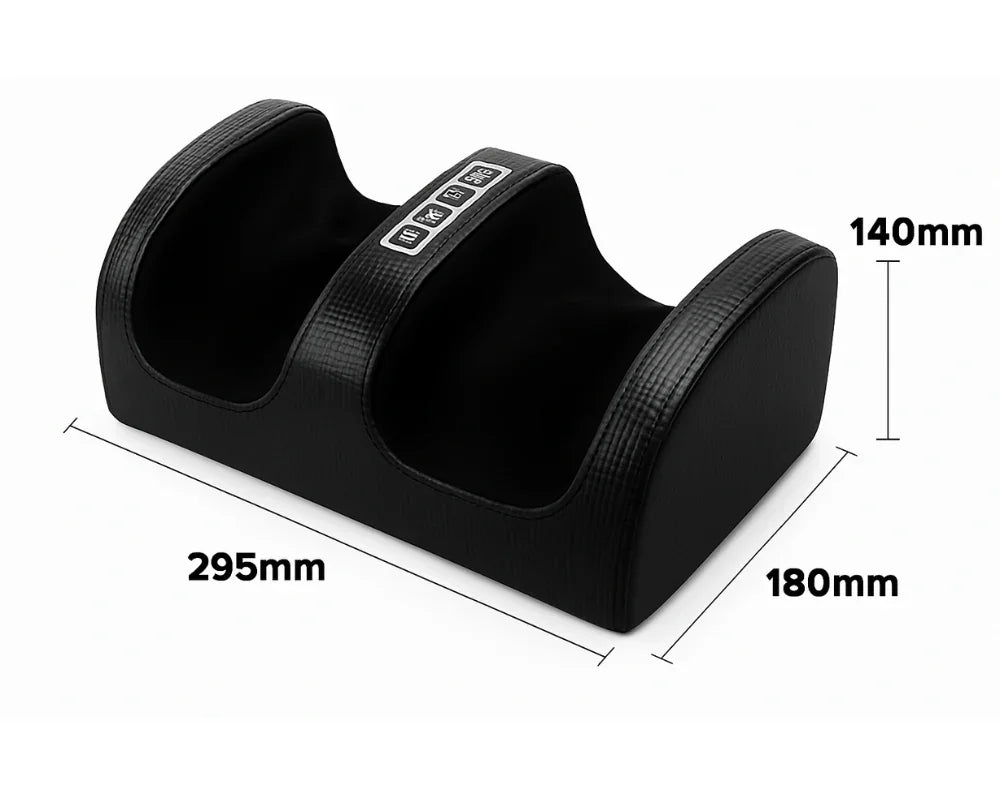 Black professional massage roller with ergonomic curves and size dimensions in millimeters