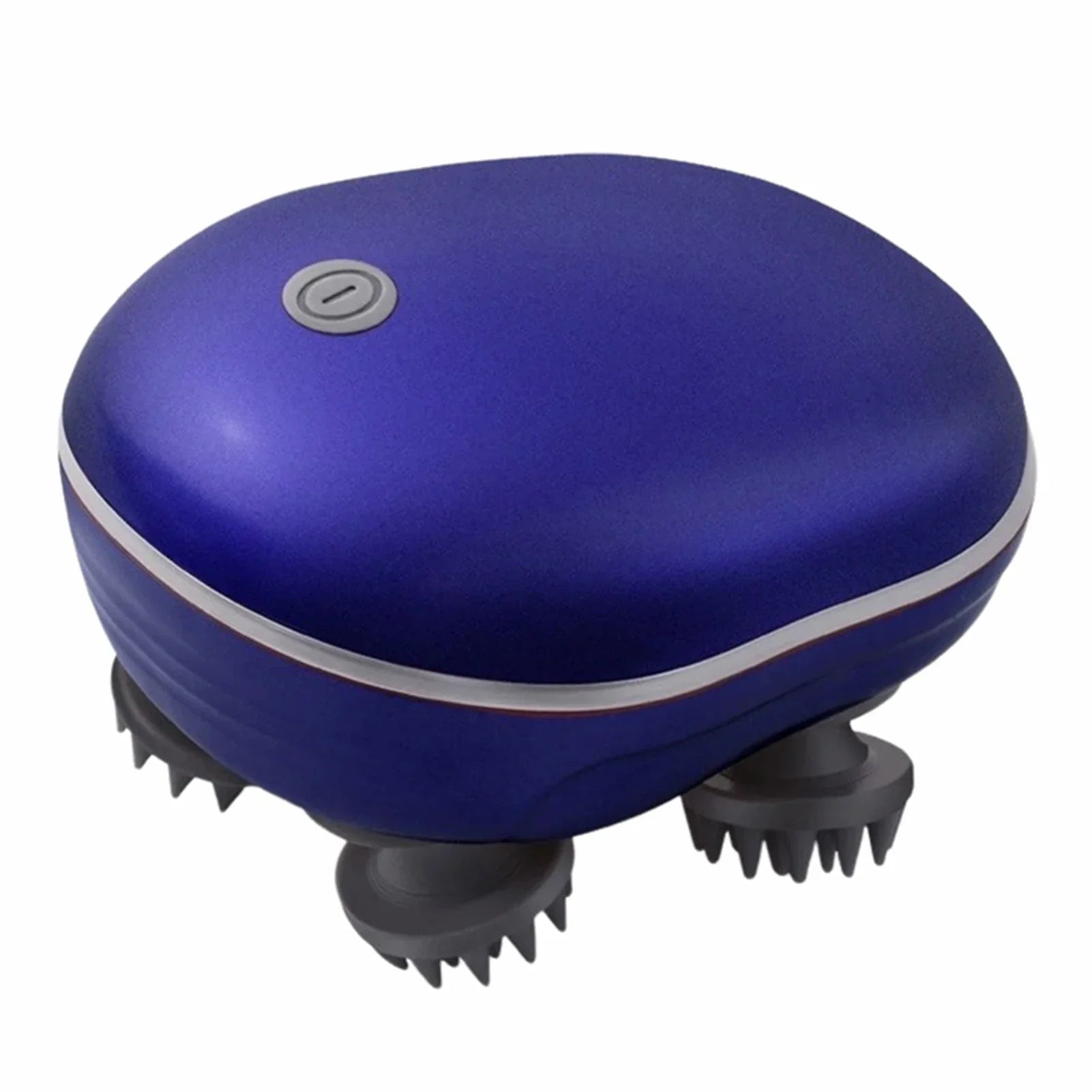 Compact electric scalp massager with soft silicone bristles and a blue ergonomic body