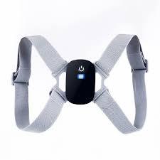 Adjustable gray posture corrector brace with central electronic control unit