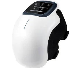 white and black electric knee massager with digital control panel and adjustable straps